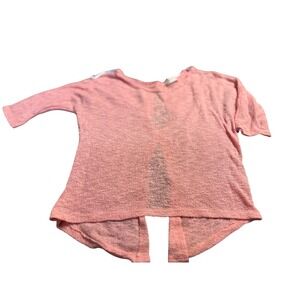 Poetry Pink Knit Open Front Cardigan Sweater Women's L Loose Weave